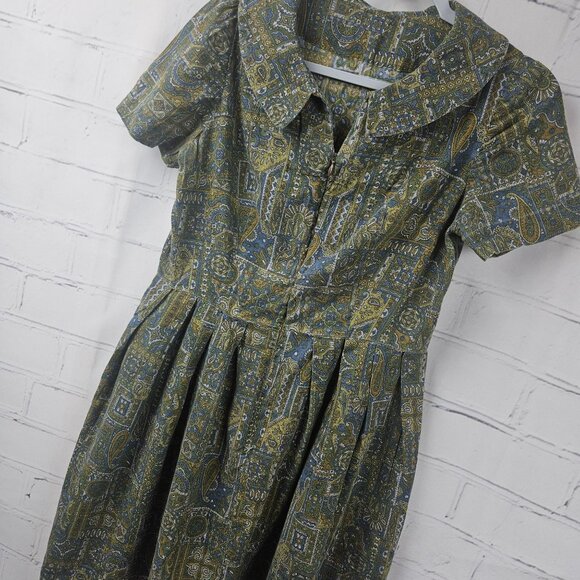 Vintage Dress Handmade Knee Length Midi Short Sleeve Womens M Pleated Zipper - Picture 1 of 15